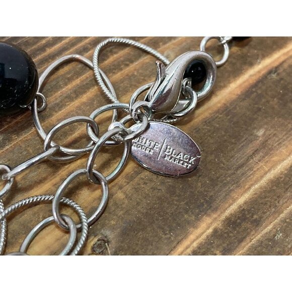 White House Black Market Oval & Resin Circles Chain Necklace Silver 20” Adj - Picture 6 of 6